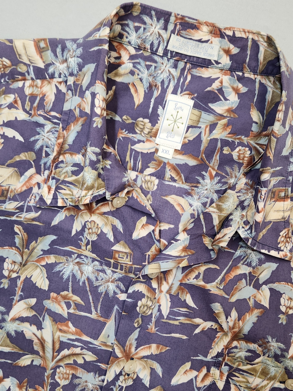 VTG Burma Bibas Hawaiian Shirt XXL Blue Cotton Lawn 60s Singles Camp Tropical